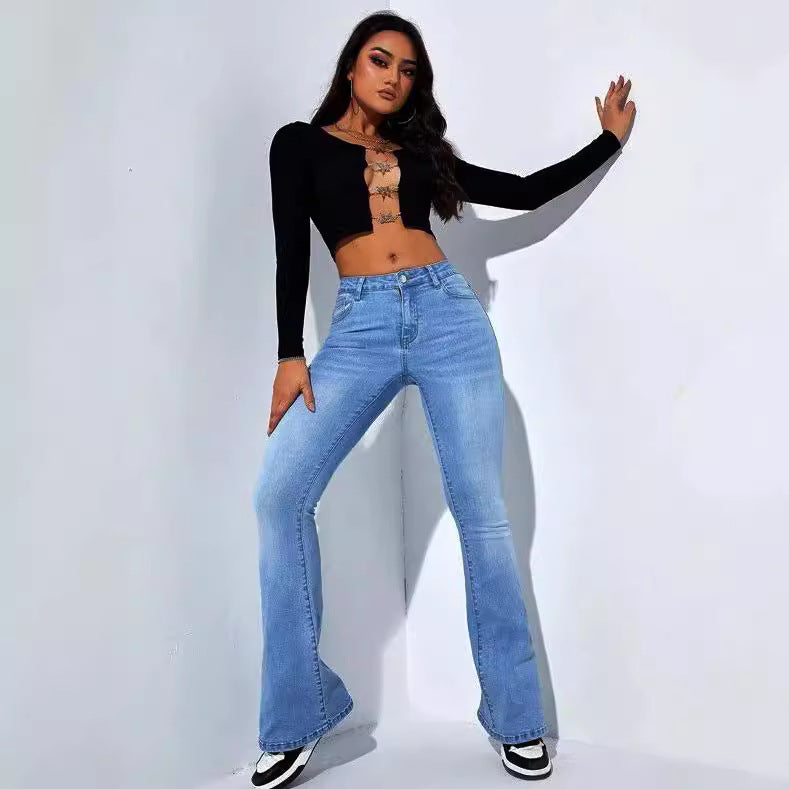 Women Comfortable Casual Basic Slim-Fit Flare Jeans