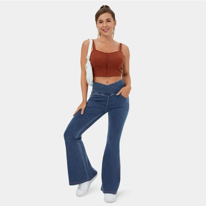 Women Fashion Casual Simple Solid Color Slim Fit High Waist Jeans