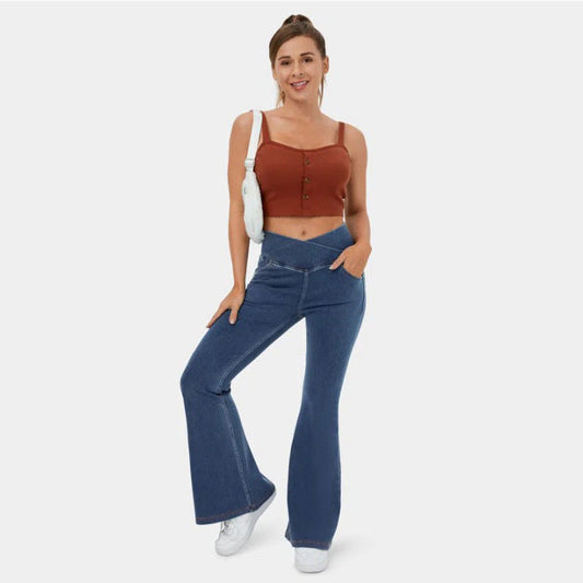 Women Fashion Casual Simple Solid Color Slim Fit High Waist Jeans
