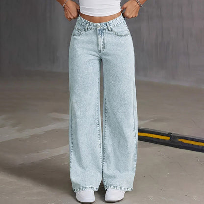 Women Fashion Casual Bowknot Embroidered Pockets Loose Wide Leg Jeans