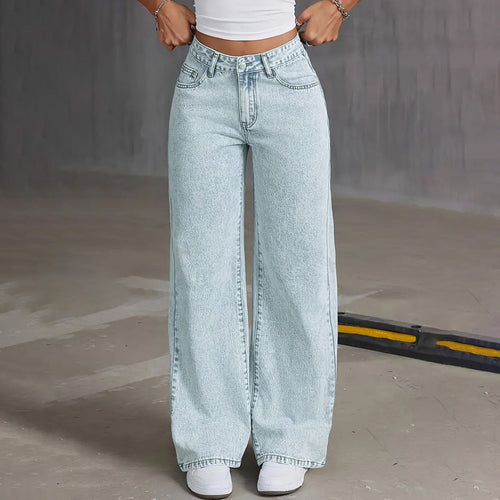 Women Fashion Casual Bowknot Embroidered Pockets Loose Wide Leg Jeans