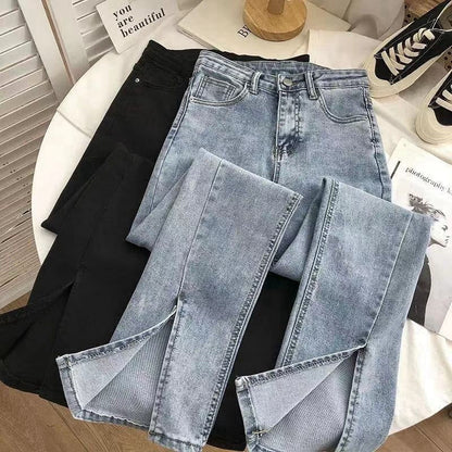 Women Fashion Casual High Waist Slim Split Jeans