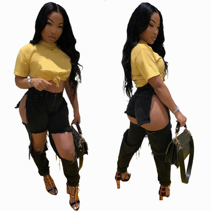 Women'S Fashion Casual Tassel Ripped Skinny Jeans