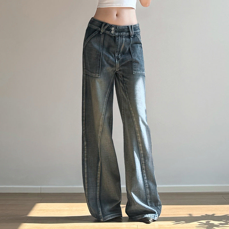 Women Fashion Casual Low Waist Loose Jeans