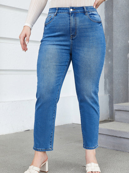Women Fashion Casual Plus Size Slim-Fit Jeans