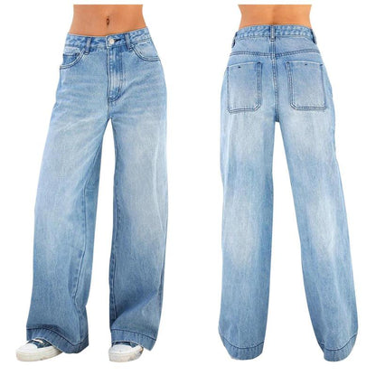 Women Fashion Casual Solid Color Wide Leg Jeans