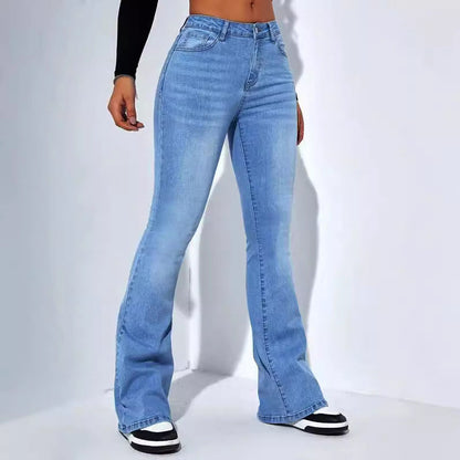 Women Comfortable Casual Basic Slim-Fit Flare Jeans