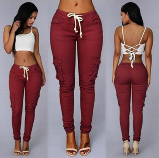 Women Fashion Casual Solid Color Skinny Skinny Jeans