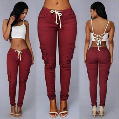 Women Fashion Casual Solid Color Skinny Skinny Jeans