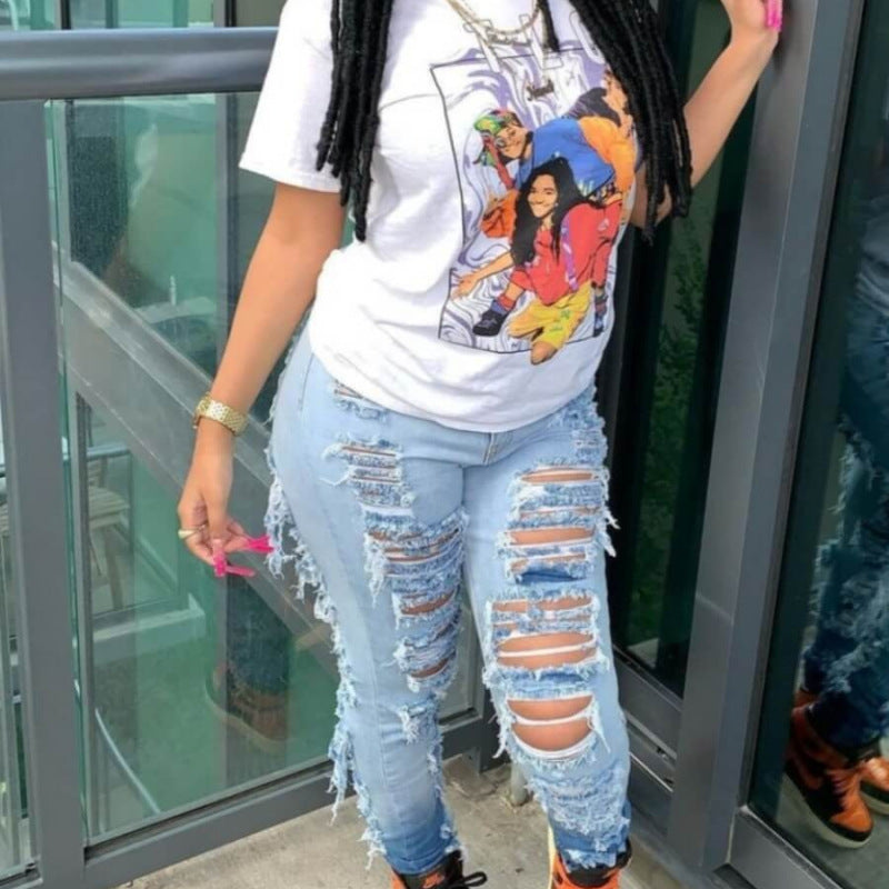 Women Casual Ripped Tight High Waist Stretch Jeans