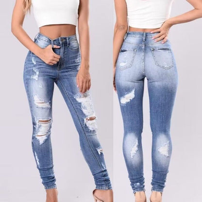 Women Fashion Casual Ripped Tight Skinny Jeans