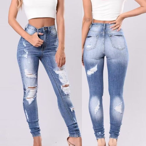 Women Fashion Casual Ripped Tight Skinny Jeans