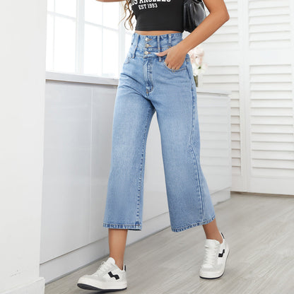 Women Fashion Casual High Waist Straight Jeans