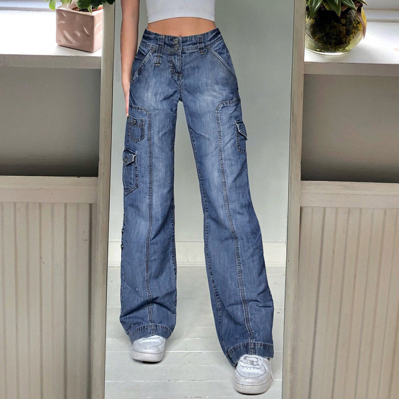Women High Waist Straight Leg Casual Straight Jeans