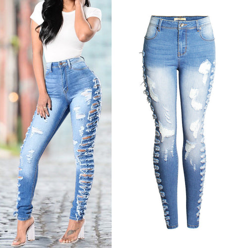 Women Fashion Casual Stretch Ripped Skinny Jeans