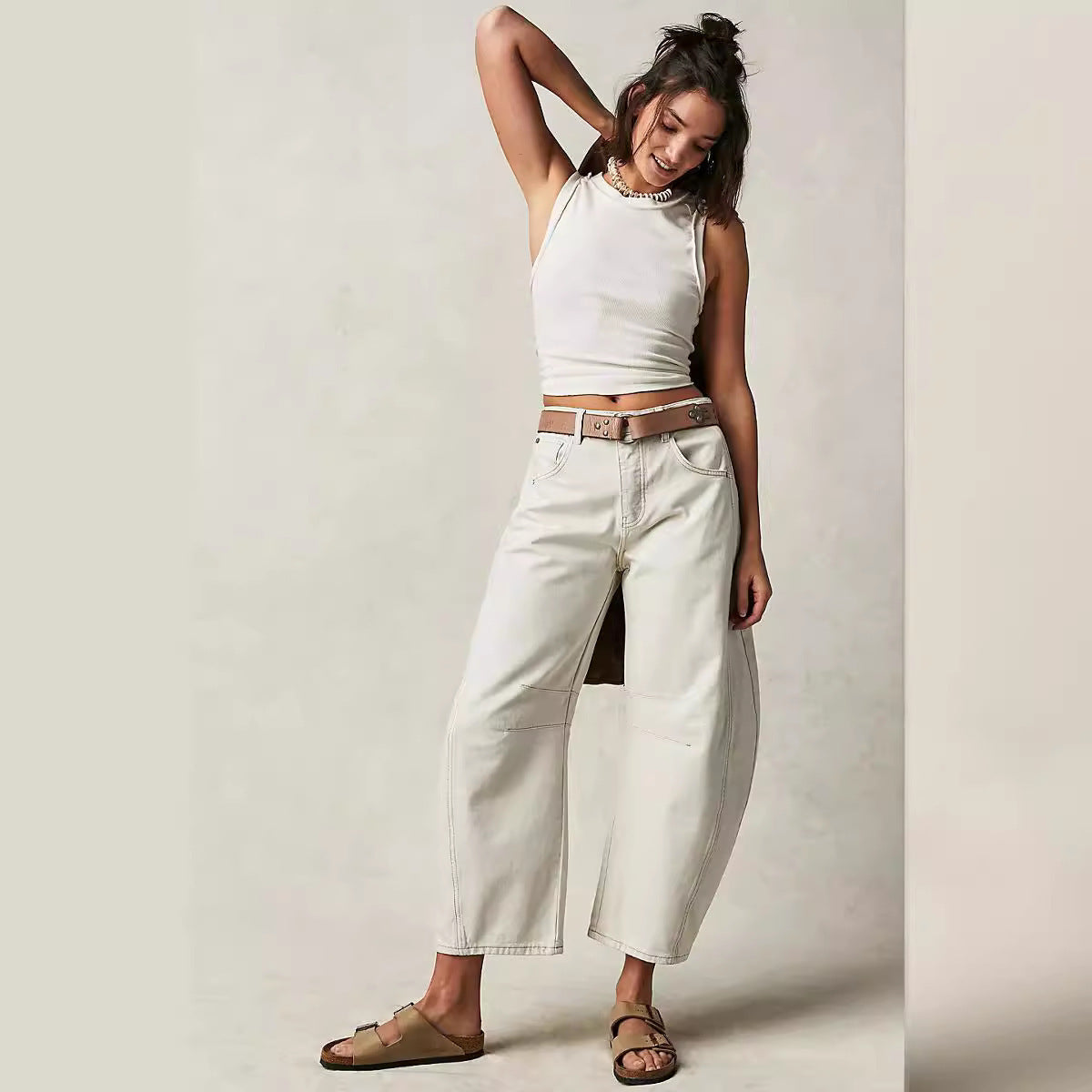 Women Fashion Casual Loose Low Waist Washed Jeans