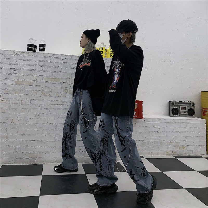 Women Summer Fashion Vintage Edgy Loose Casual Wide Leg Jeans