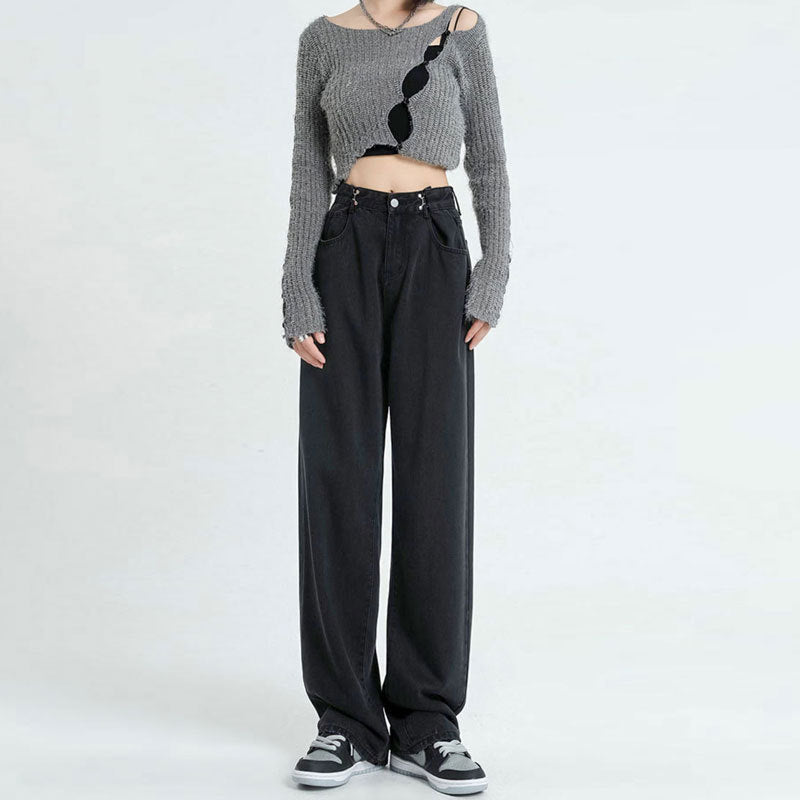 Women Fashion Casual High Waist Straight Jeans