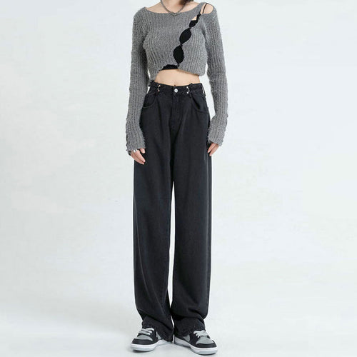 Women Fashion Casual High Waist Straight Jeans