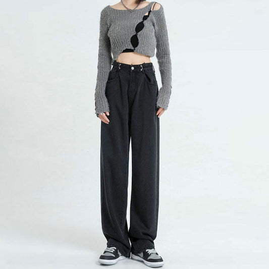 Women Fashion Casual High Waist Straight Jeans