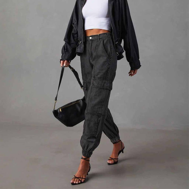 Women Fashion Casual Loose Jogger Cargo Jeans