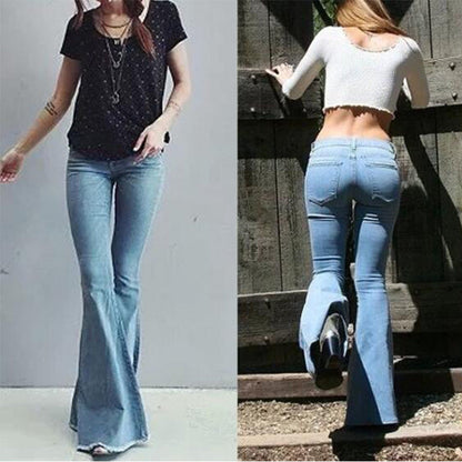 Women Denim High Waist Casual Slim Fit Flared Jeans