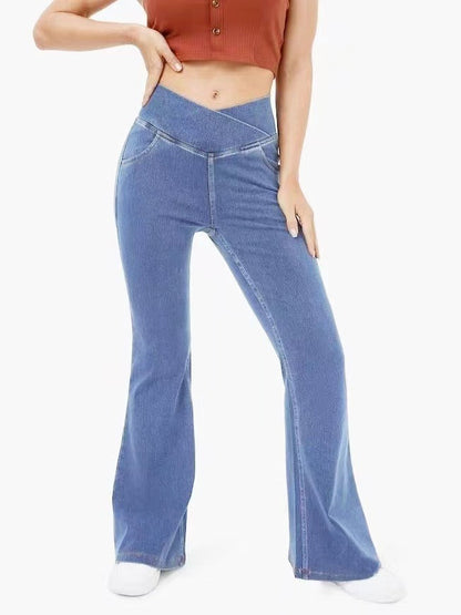 Women Fashion Casual Simple Solid Color Slim Fit High Waist Jeans