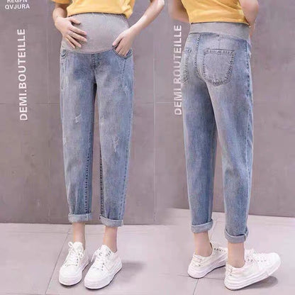 Pregnant Women Fashion Casual High Waist Belly-Supporting Jeans