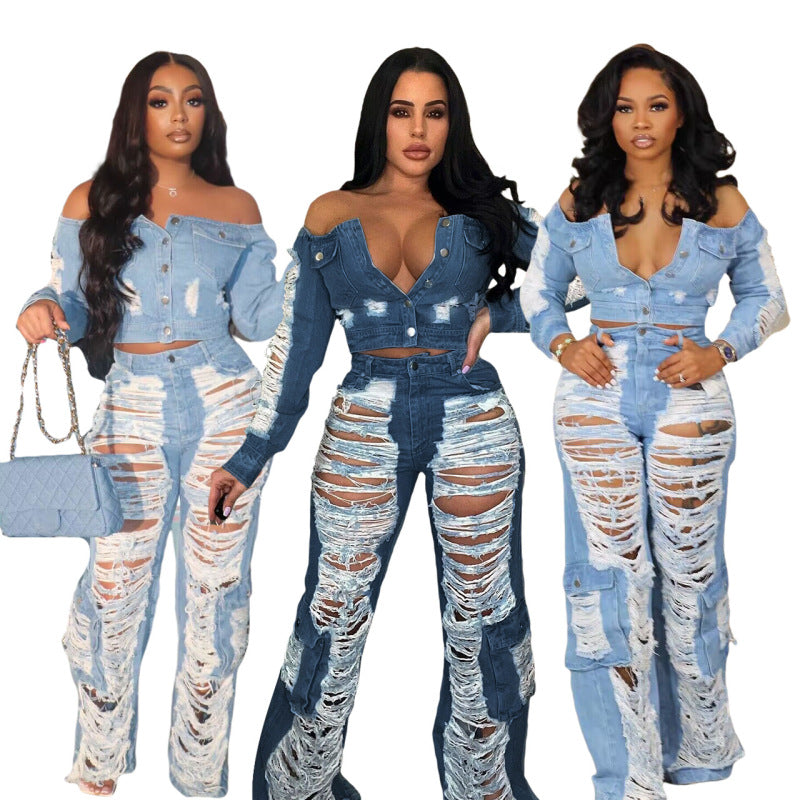 Women Fashion Casual Ripped Jeans