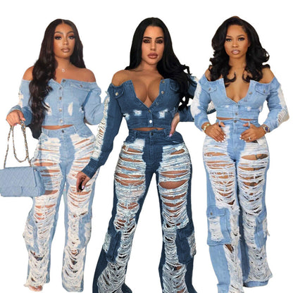 Women Fashion Casual Ripped Jeans