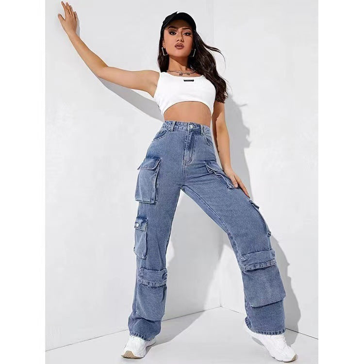 Women Casual Multi-Pocket Jeans Cargo Pants
