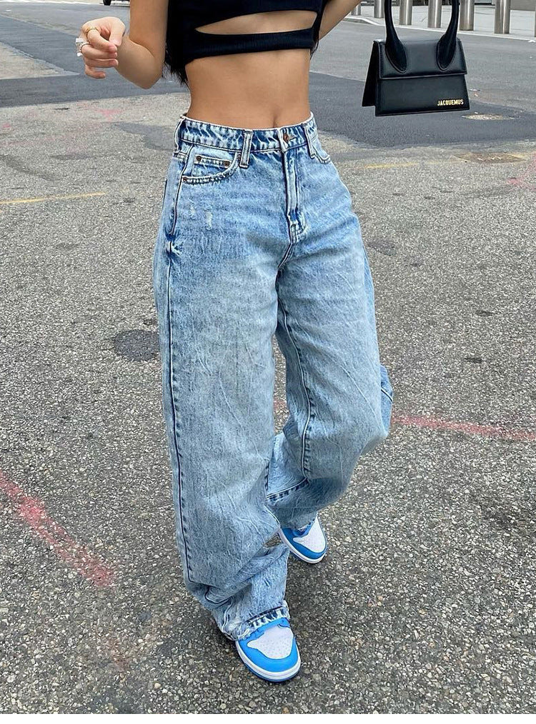 Women Fashion Casual Loose Wide-Leg Jeans