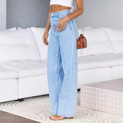 Women Fashion Casual High Waist Stretch Straight Jeans