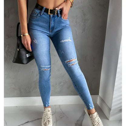 Women Casual Fashion Ripped Slim Fit Skinny Jeans