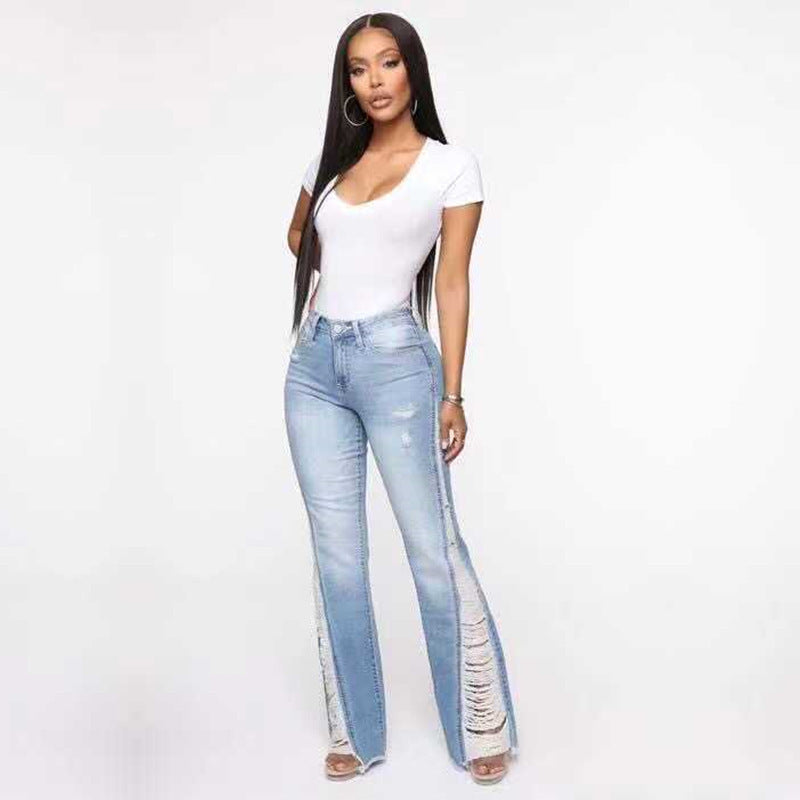 Women Fashion Casual Ripped Denim Micro-Flared Jeans