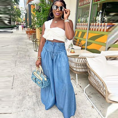 Women Fashion Casual Straight Leg Wide-Leg Jeans