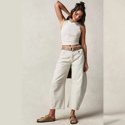 Women Fashion Casual Loose Low Waist Wide Leg Jeans