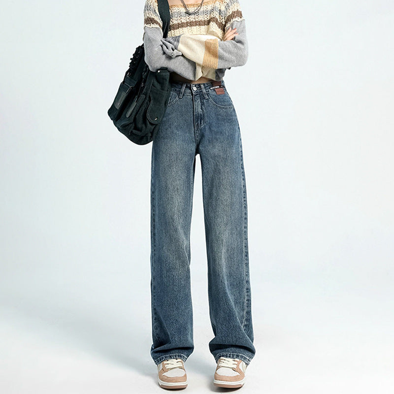 Women Fashion Casual High Waist Straight Jeans