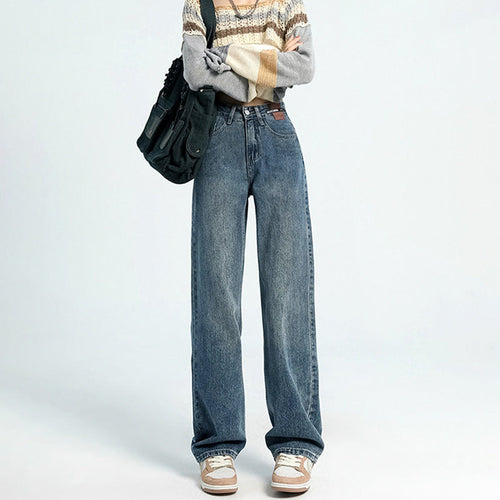 Women Fashion Casual High Waist Straight Jeans