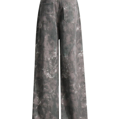 Women Fashion Casual Street Pocket Wide-Leg Camouflage Loose Overalls Washed Jeans Cargo Pants