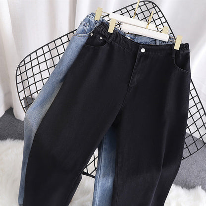 Women Fashion Casual High Waist Washed Old Plus Size Jeans