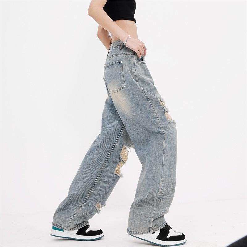 Women Fashion Casual Loose Gradient Ripped Jeans