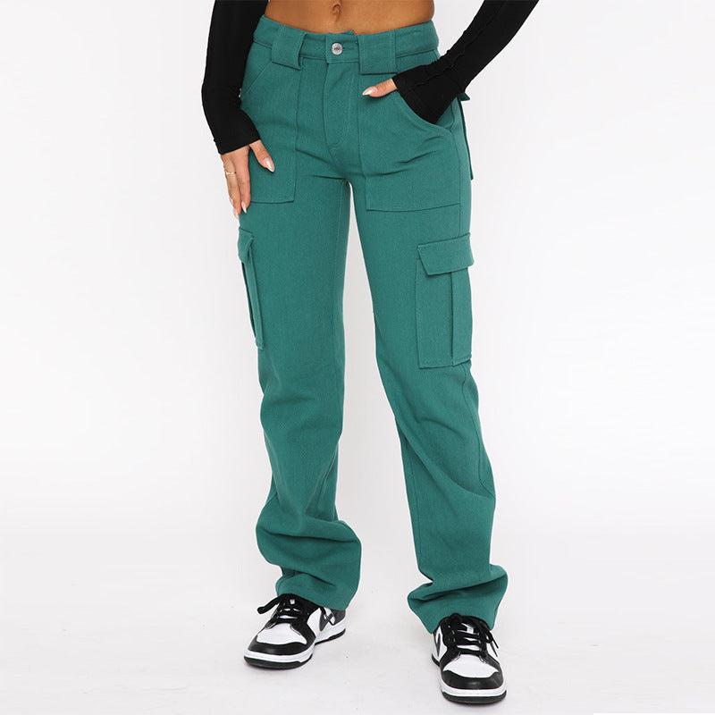 Women Fashion Casual Stitching Loose Mid-Waist Straight Jeans