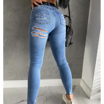 Women Casual Fashion Ripped Slim Fit Skinny Jeans
