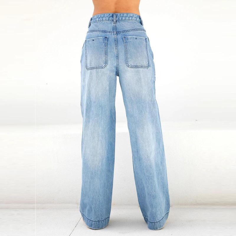 Women Fashion Casual Loose Wide-Leg Jeans