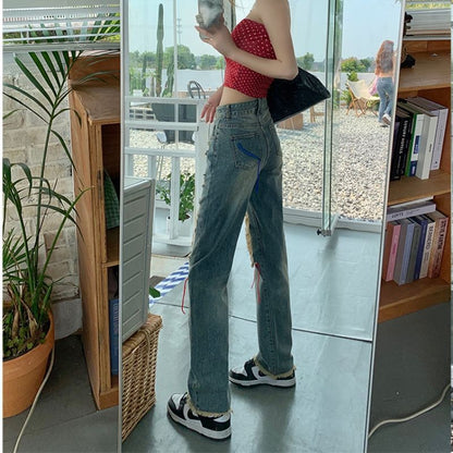 Fashion Casual Women'S Retro High Waist Ripped Jeans