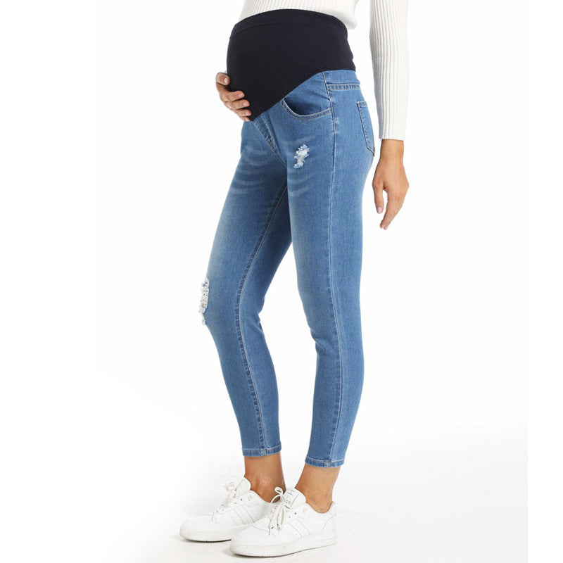 Pregnant Women Slim Fit Casual Ripped Maternity Jeans
