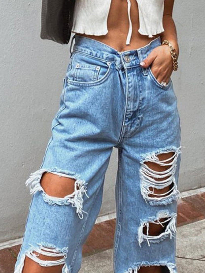 Women Fashion Casual Loose Ripped Jeans