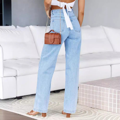 Women Fashion Casual High Waist Stretch Straight Jeans