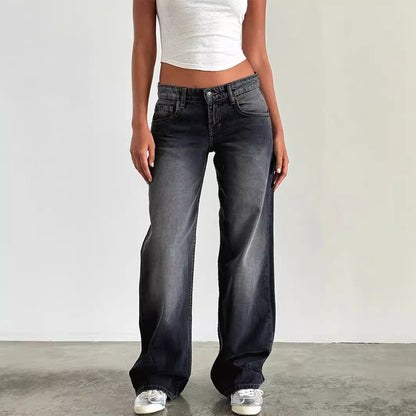 Women Fashion Casual Straight Wide Leg Jeans
